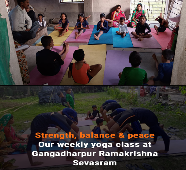 Strength, balance & peace—our weekly yoga class at Gangadharpur Ramakrishna Sevasram.